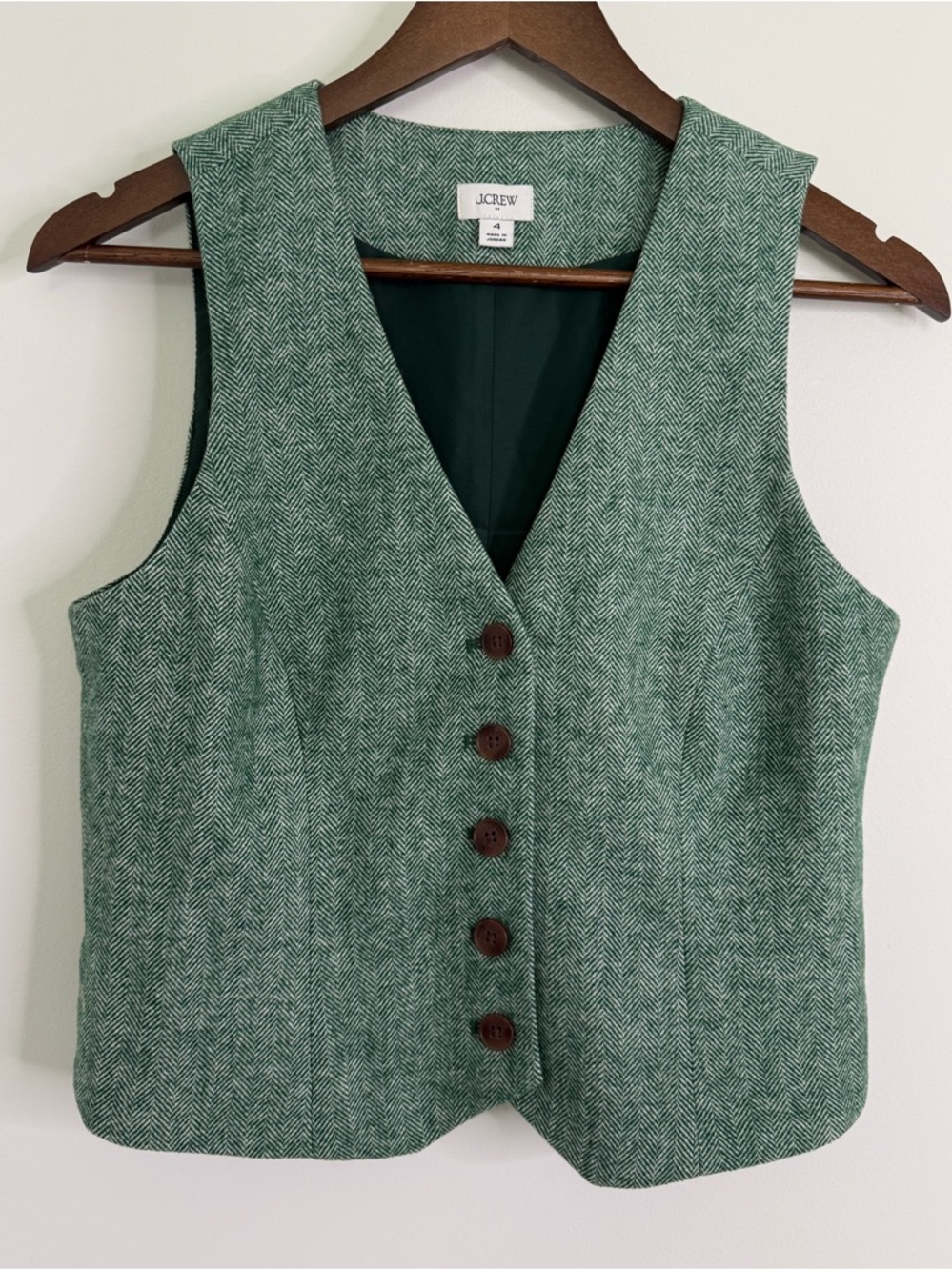 J. Crew Factory Green Wool Blend Button Front Vest - Picture 4 of 10